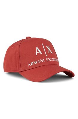 Armani Exchange Classic Embroidered Logo Baseball Cap in Red Ochre