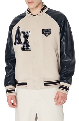 Armani Exchange Collegiate Bomber Jacket in Silver Lining/Navy