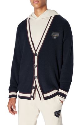 Armani Exchange Collegiate Cotton & Wool Blend Cardigan in Navy