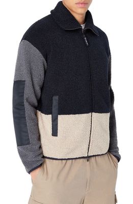 Armani Exchange Colorblock Fleece Full Zip Jacket in Deep Navy /Ebony /String