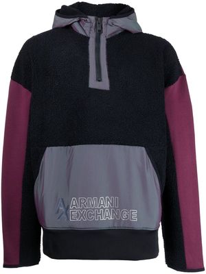 Armani Exchange colour-block fleece hoodie - Blue