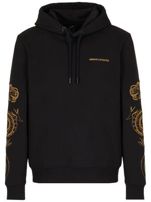 Armani Exchange dragon-embroidery cotton hoodie - Black