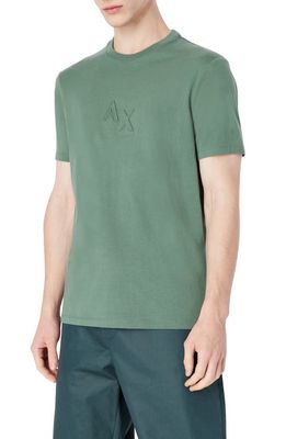Armani Exchange Embossed Cotton Graphic Logo Tee in Duck Green