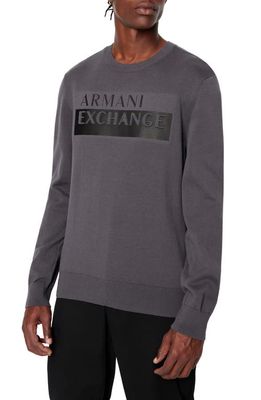 Armani Exchange Embossed Logo Cotton Crewneck Sweater in Dark Grey