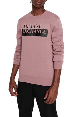 Armani Exchange Embossed Logo Cotton Crewneck Sweater in Solid Medium Purple