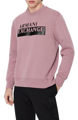 Armani Exchange Embossed Logo Crewneck Sweatshirt in Solid Medium Purple