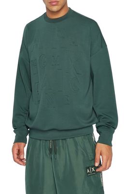 Armani Exchange Embossed Logo Fleece Sweatshirt in Green Gables