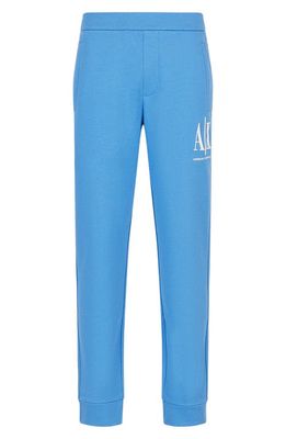Armani Exchange Embroidered Icon Logo Fleece Sweatpants in Palace High Blue