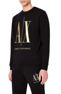 Armani Exchange Embroidered Metallic Icon Logo Sweatshirt in Black