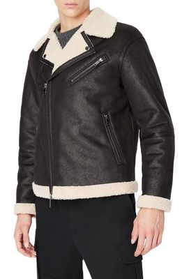Armani Exchange Faux Suede Fleece Lined Moto Jacket in Black