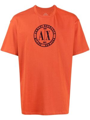 Armani Exchange flocked logo-stamp T-shirt - Orange