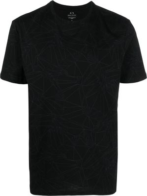Armani Exchange geometric-pattern logo-print cotton T-shirt - Black