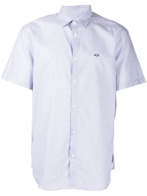 Armani Exchange grid-pattern embroidered-logo shirt - Blue