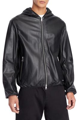 Armani Exchange Hooded Leather Jacket in Solid Black