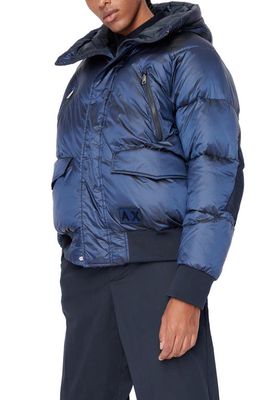 Armani Exchange Hooded Puffer Jacket in Blue Depths