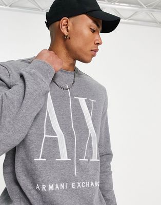 Armani Exchange Icon large logo crew neck sweatshirt in gray