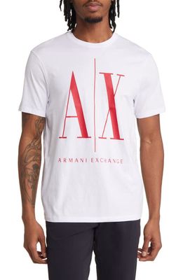 Armani Exchange Icon Logo Graphic Tee in White/Lipstick Red