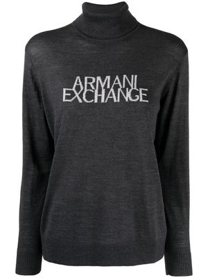 Armani Exchange intarsia-knit logo roll-neck jumper - Grey