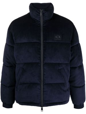 Armani Exchange logo-appliqué corduroy padded jacket - Blue