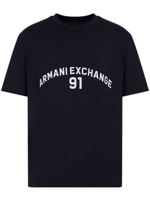 Armani Exchange logo-appliqué cotton T-shirt - Blue