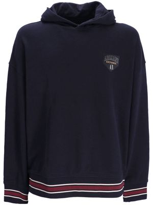 Armani Exchange logo-appliqué stripe-detail hoodie - Blue