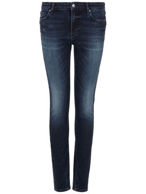 Armani Exchange logo-appliqué whiskering-effect skinny-cut jeans - Blue