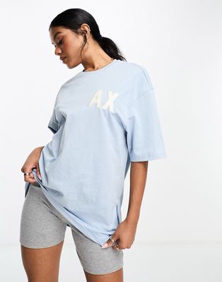 Armani Exchange logo boyfriend fit t-shirt in light blue