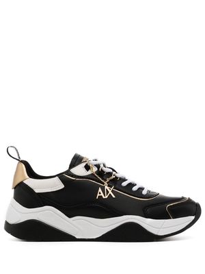 Armani Exchange logo-charm leather lace-up sneakers - Black