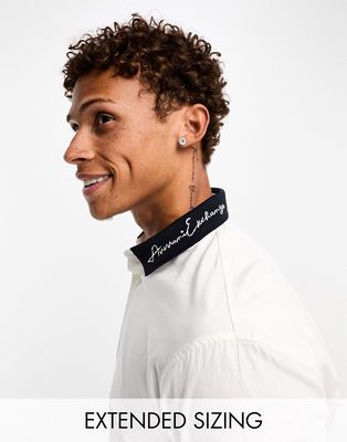 Armani Exchange logo collar long sleeve shirt in off white