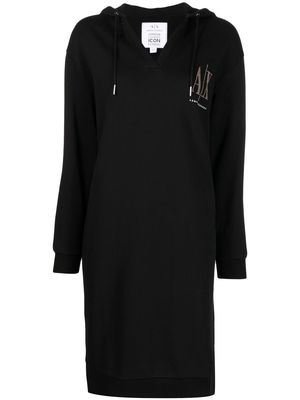 Armani Exchange logo-embellished hoodie dress - Black