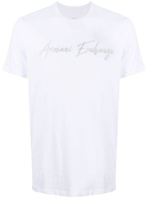 Armani Exchange logo-embroidered cotton T-shirt - White