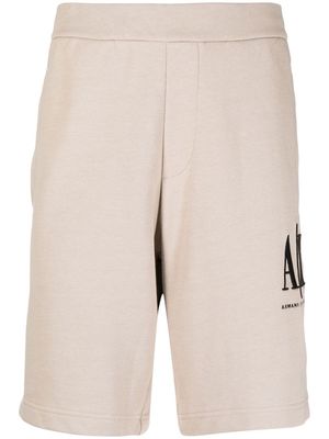 Armani Exchange logo-embroidered cotton track shorts - Neutrals