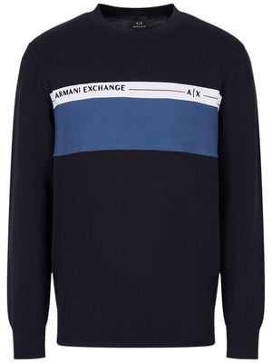 Armani Exchange logo-embroidered knitted jumper - Blue