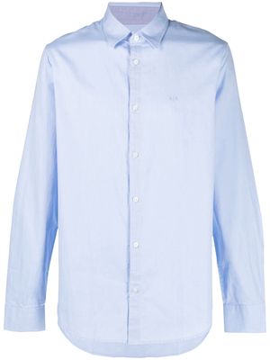 Armani Exchange logo-embroidered long-sleeve cotton shirt - Blue