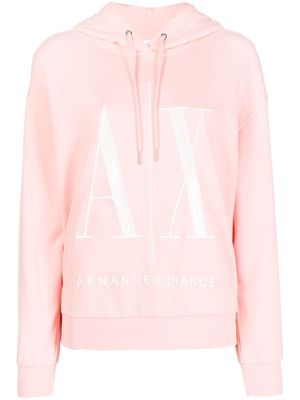 Armani Exchange logo-embroidered rib-trimmed hoodie - Pink