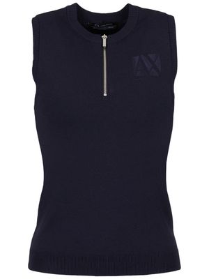Armani Exchange logo-embroidered ribbed-trim top - Blue
