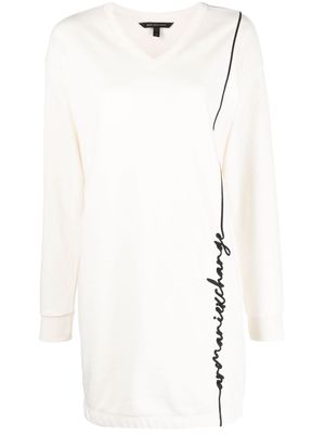 Armani Exchange logo-embroidered sweatshirt dress - Neutrals