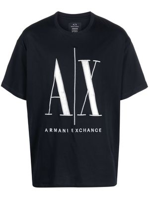 Armani Exchange logo-embroidery cotton T-shirt - Blue