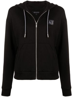 Armani Exchange logo-patch cotton hoodie - Black