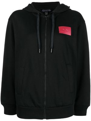Armani Exchange logo-patch front-zip hoodie - Black