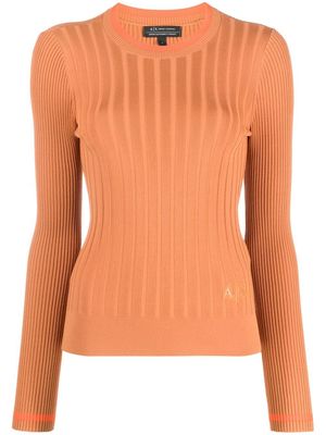 Armani Exchange logo-patch ribbed-knit jumper - Orange