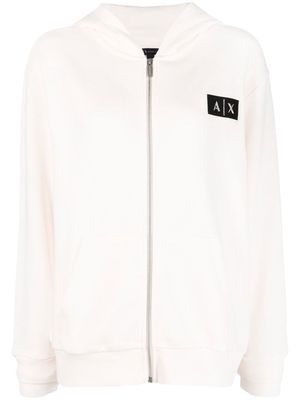 Armani Exchange logo-patch zip-up hoodie - White