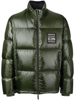 Armani Exchange logo-patch zip-up jacket - Green