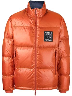 Armani Exchange logo-patch zip-up jacket - Orange