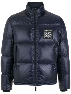 Armani Exchange logo-patch zip-up padded jacket - Blue
