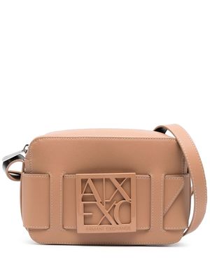 Armani Exchange logo-plaque faux-leather crossbody bag - Brown