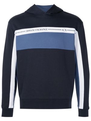 Armani Exchange logo-print colour-block hoodie - Blue
