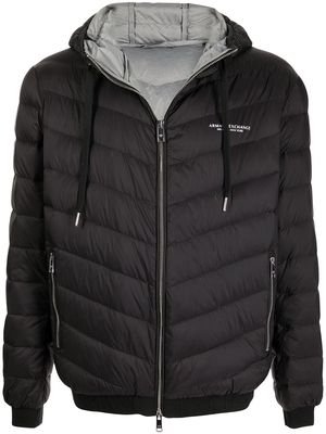 Armani Exchange logo-print hooded puffer jacket - Black