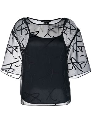 Armani Exchange logo-print sheer blouse - Black