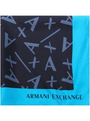Armani Exchange logo-print silk scarf - Blue